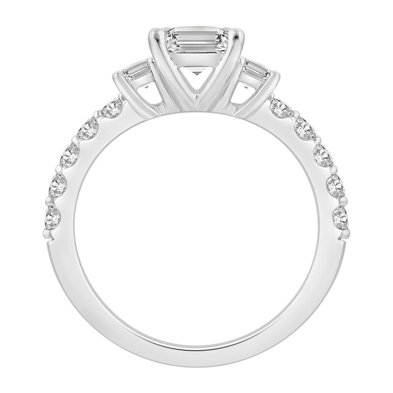 Emerald-Cut Lab Grown 3ctw. Diamond Three Stone Plus Engagement Ring in 14k White Gold image number null