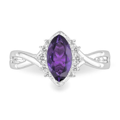 JK Crown Collection Marquise Amethyst & Diamond Ring in 10k White Gold