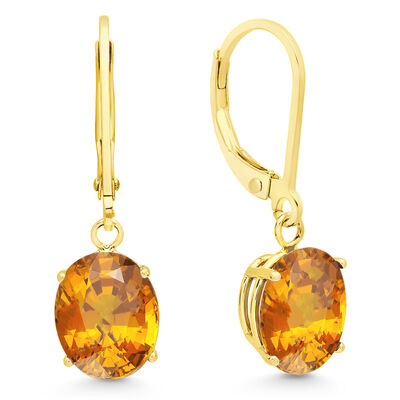 Citrine Oval Dangle Leverback Earrings in 14k Yellow Gold