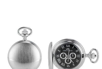 Satin Finish Silver-Tone Stainless Steel Pocket Watch with Black Dial