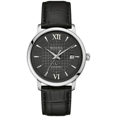 Bulova Men's Hudson Automatic Black Dial Black Leather Strap 39mm Watch 96B441