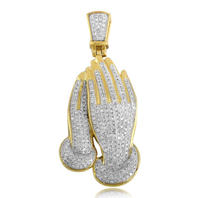1ctw. Diamond Praying Hands Pendant in 10k Yellow Gold