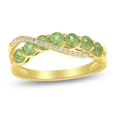 Brilliant-Cut Peridot Swirl Band in 10k Yellow Gold
