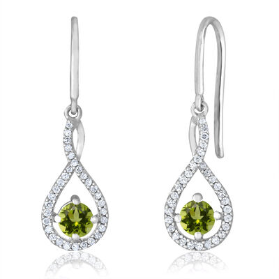 Peridot Twist Dangle Infinity Diamond Earrings in Sterling Silver