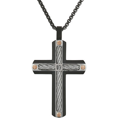Men's Stainless Steel Cable Inlay Cross Necklace