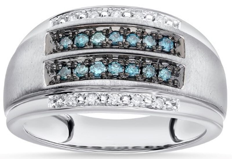 Men's Brilliant-Cut .50ctw. Blue & White Diamond Ring in 10k White Gold