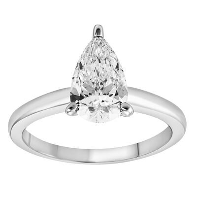 Pear-Shaped Lab Grown 1ct. Diamond Certified GH VS SI Solitaire Engagement Ring in 14k White Gold