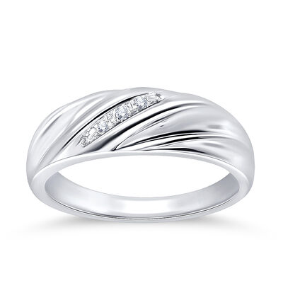 Men's Diamond Diagonal Wedding Band in Sterling Silver
