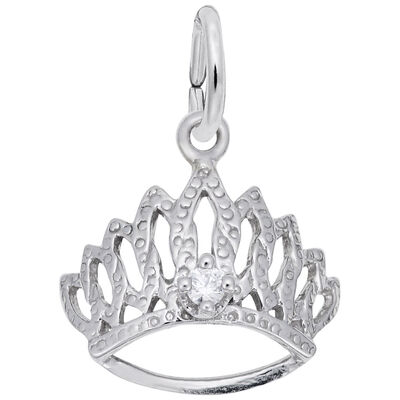 Tiara White Crystal Charm in 14K White Gold