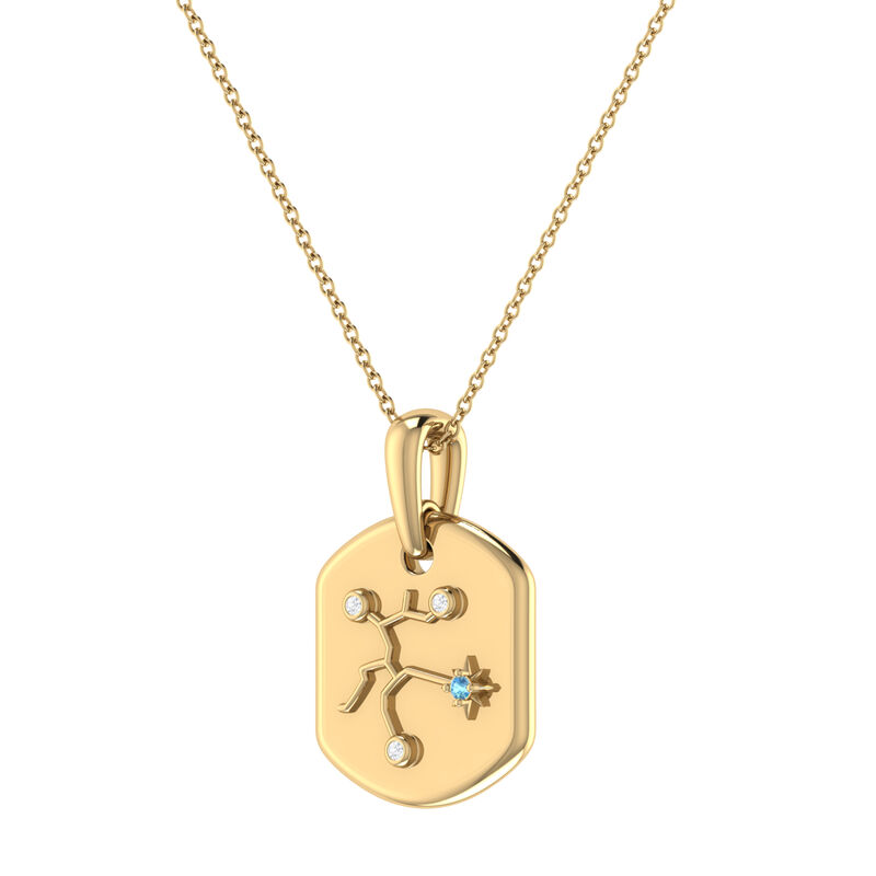 Diamond and Blue Topaz Sagittarius Constellation Zodiac Tag Necklace in 14k Yellow Gold Plated Sterling Silver image number null