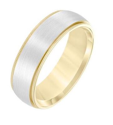 White Satin Finish 7mm Wedding Band in 14k Yellow Gold