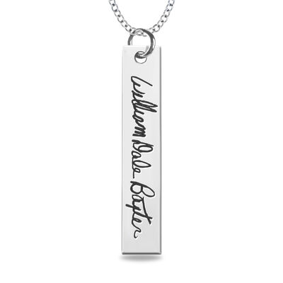 Handwriting Vertical Bar Pendant in 10k White Gold