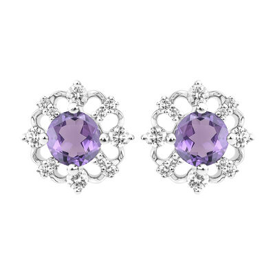 Vintage-Inspired Amethyst Stud Earrings in 10k White Gold