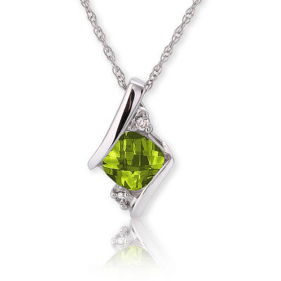 Peridot & Diamond Pendant 10k White Gold