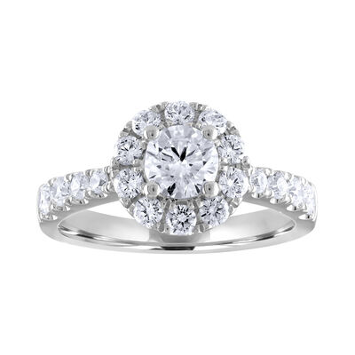 Brilliant-Cut Lab Grown 1 1/2ctw. Halo Engagement Ring in 14k White Gold