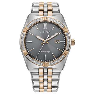 Citizen Men's Corso Grey Dial With Diamond Bezel Stainless Steel Rose Gold-Tone Bracelet 40mm Watch BM7646-55H