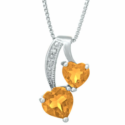 Heart Genuine Citrine Diamond Sterling Silver Pendant 18"
