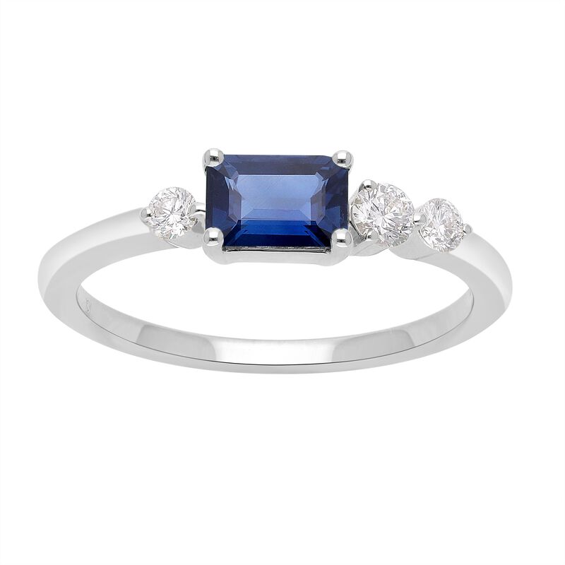 Baguette-Cut Sapphire & Lab Grown Diamond East to West Band in 10k White Gold image number null