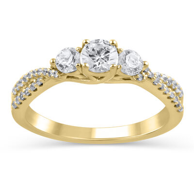 Brilliant-Cut .75ctw. Diamond Three-Stone Plus Twist Engagement Ring in 14k White Gold