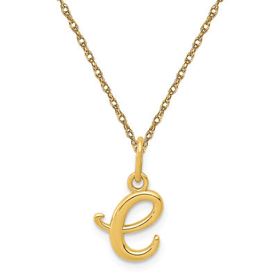 Script E Initial Necklace in 14k Yellow Gold
