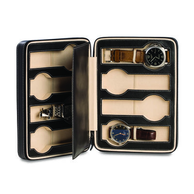 Black Leather 8 Watch Travel Case