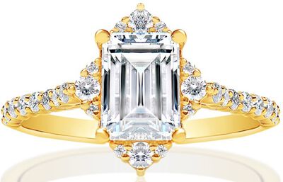 Evan. Lab Grown 1 5/8ctw. Diamond Halo Engagement Ring in 14k Yellow Gold