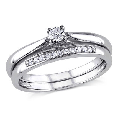 Solitaire 1/6ctw Bridal Set in Sterling Silver 