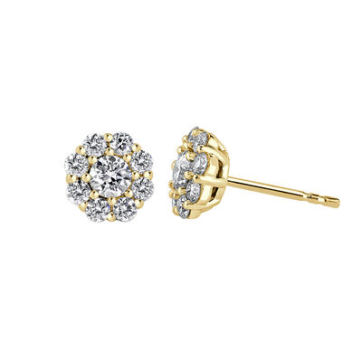 Lab Grown 1ctw. Diamond Cluster Flower Studs in 14k Yellow Gold