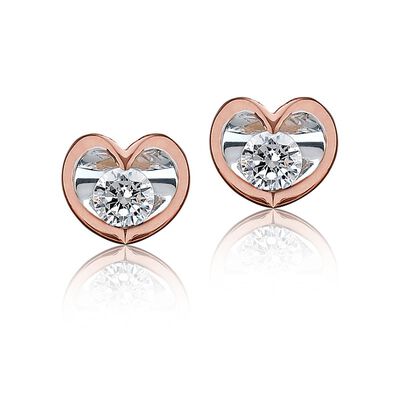 Brilliant-Cut 1/10ctw. Diamond Tension-Set Solitaire Heart Earrings in 10k Rose Gold
