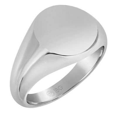 Round Satin Top Signet Ring 14x14mm in 14k White Gold