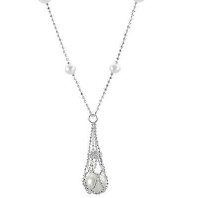 Imperial Pearl Lace Caged Pearl Necklace in Sterling Silver