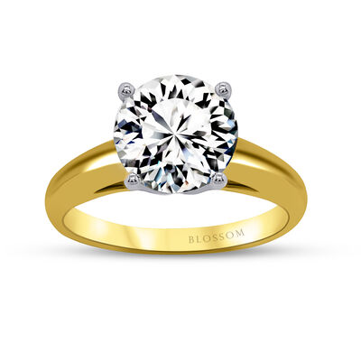 Blossom Cut Round Lab Grown 3ct. Diamond DEF VS Certified Solitaire Engagement Ring in 14k Yellow Gold