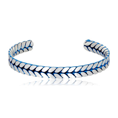 Men's Wheat 8mm Cuff Bracelet in Blue Plated Stainless Steel