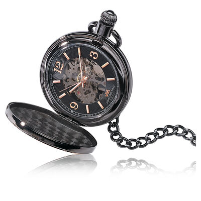 Black Metal Pocket Watch with Mechanical Gunmetal & Rose Markers