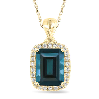 JK Crown Collection London Blue Topaz & Diamond Pendant in 10k Yellow Gold