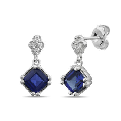 Princess-Cut Created Blue & White Sapphire Drop Earrings in Sterling Silver