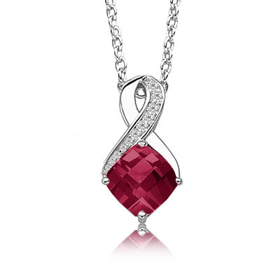 Created Ruby & Diamond Birthstone Pendant in Sterling Silver