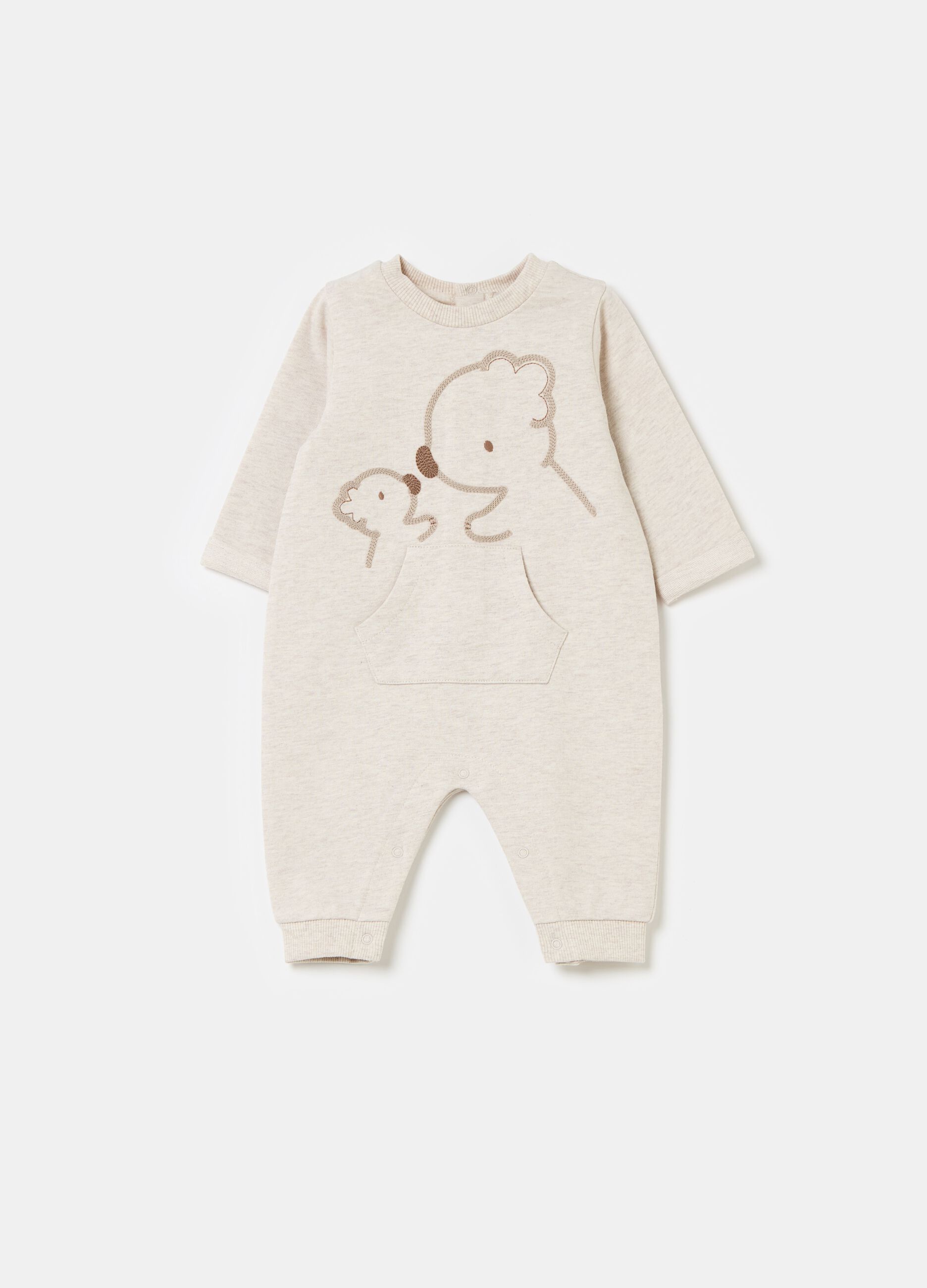 Tutina con ricamo animaletti e tasca Beige melange FAGOTTINO da Neonato OVS
