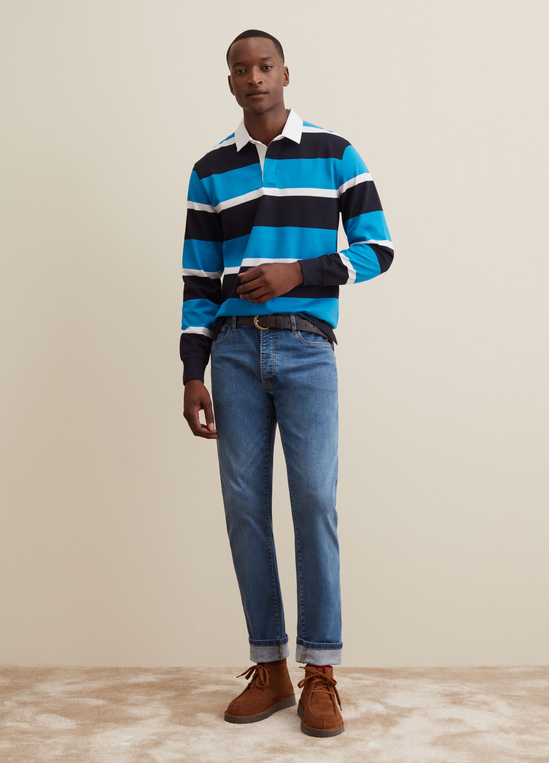 CLESSTESTRIPED MASSIVE LS POLO SHIRT WITH DRAWSTRINGS