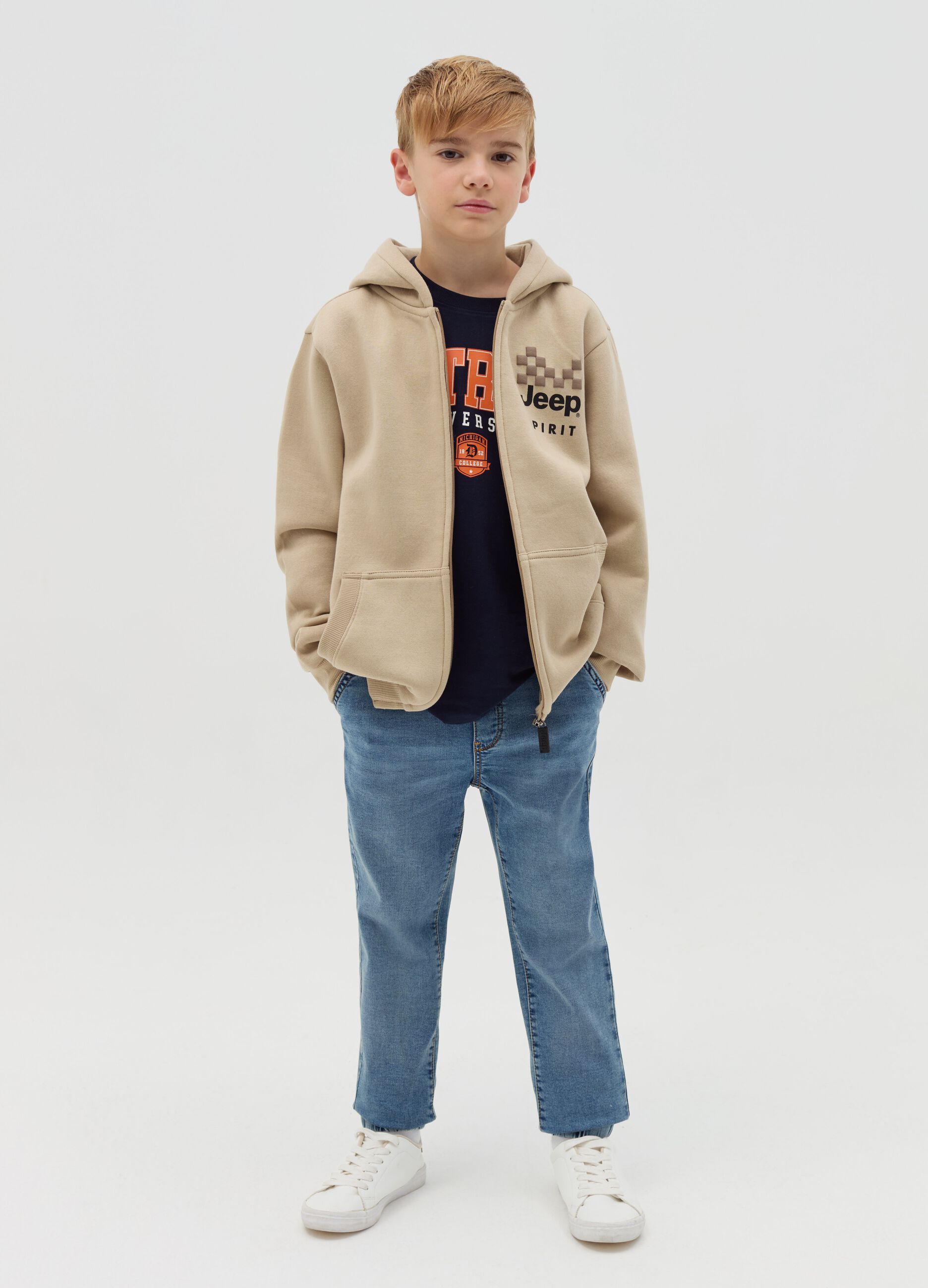 Teen Boy s Light Wash Joggers in acid wash French terry denim OVS