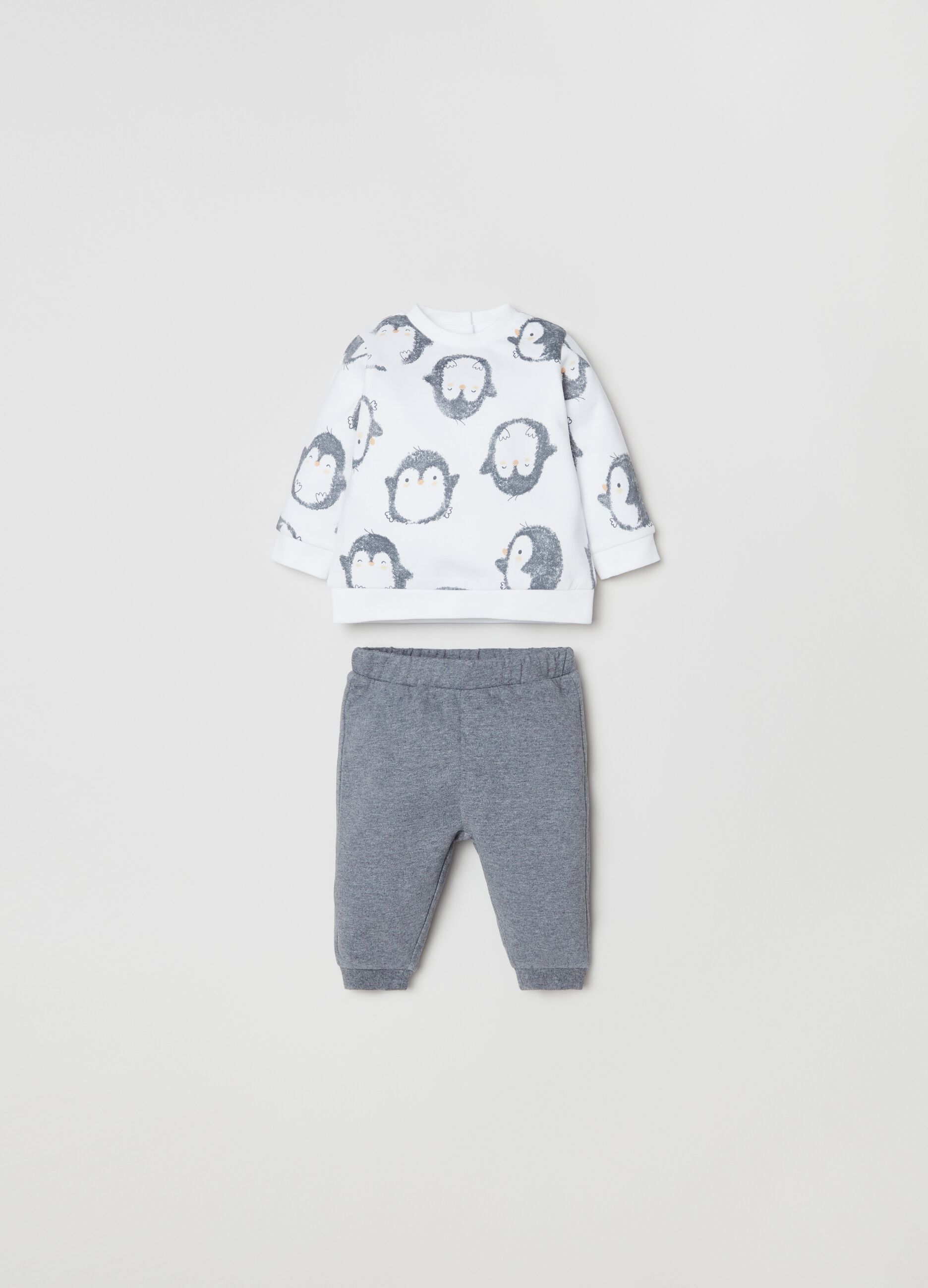 Set in cotone con stampa pinguini Bianco Grigio FAGOTTINO da