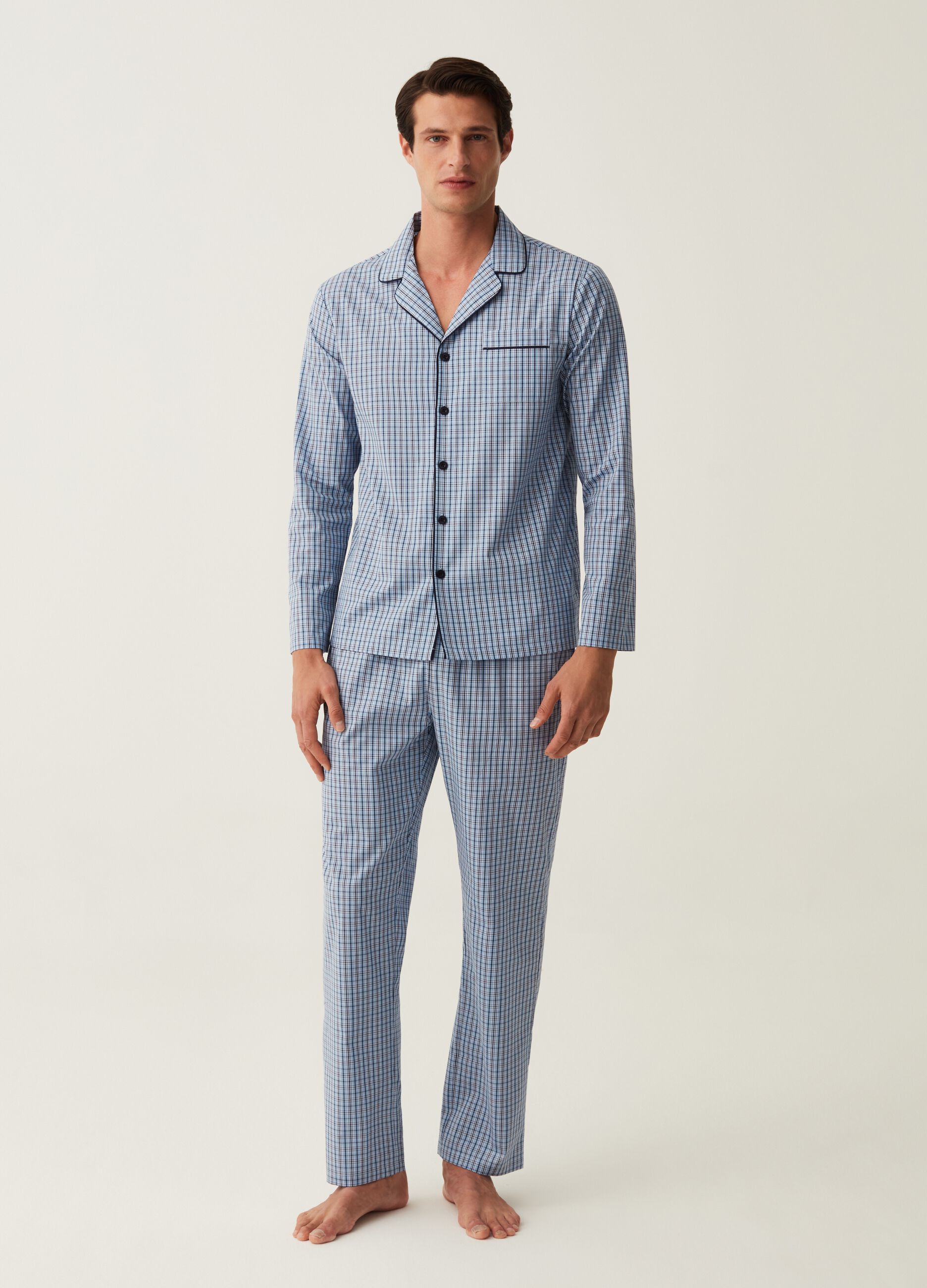 Man s Blue Light Blue Full length pyjamas in printed woven fabric