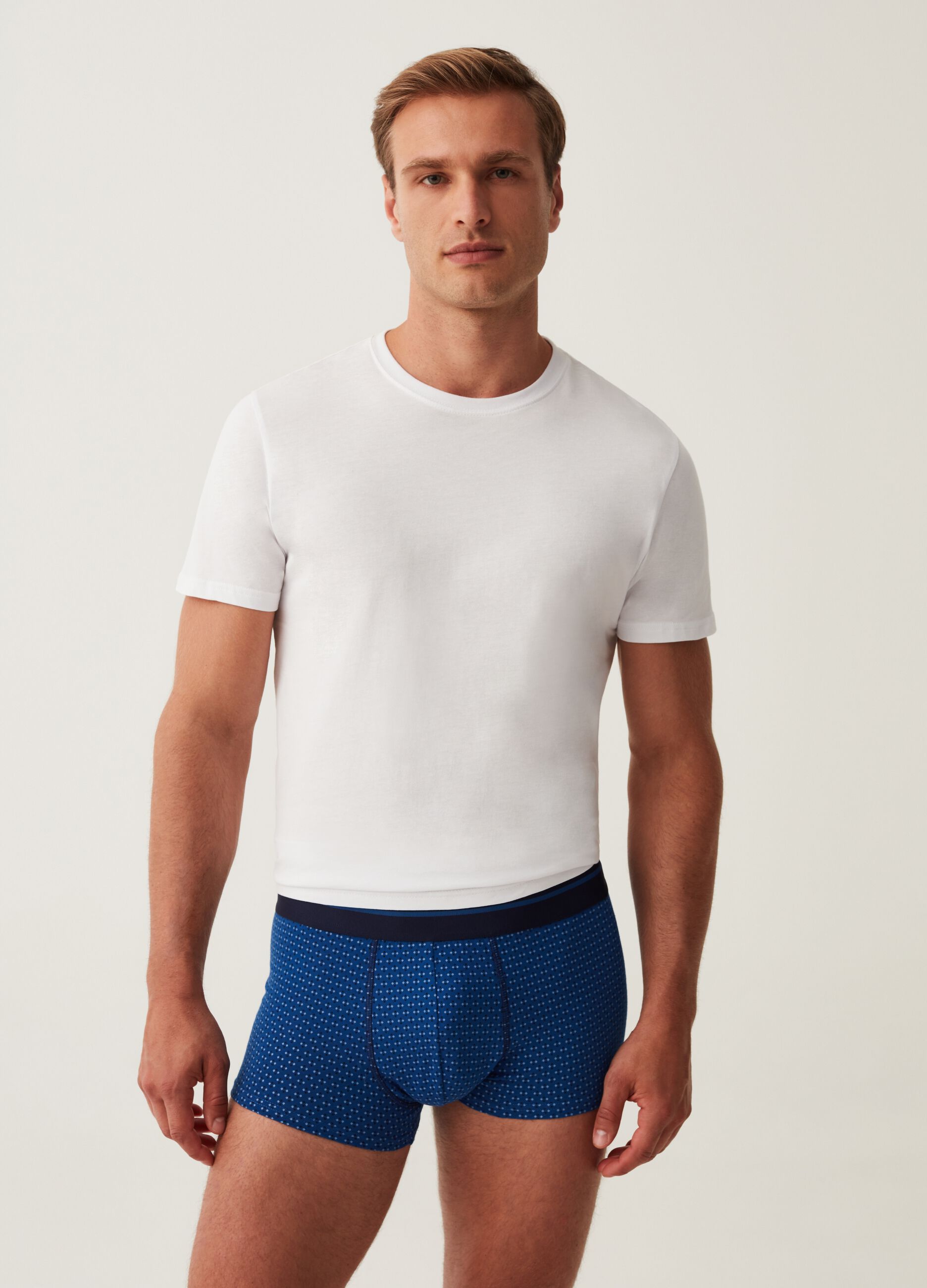 Man s Blue Grey Five pack boxer shorts with micro pattern OVS