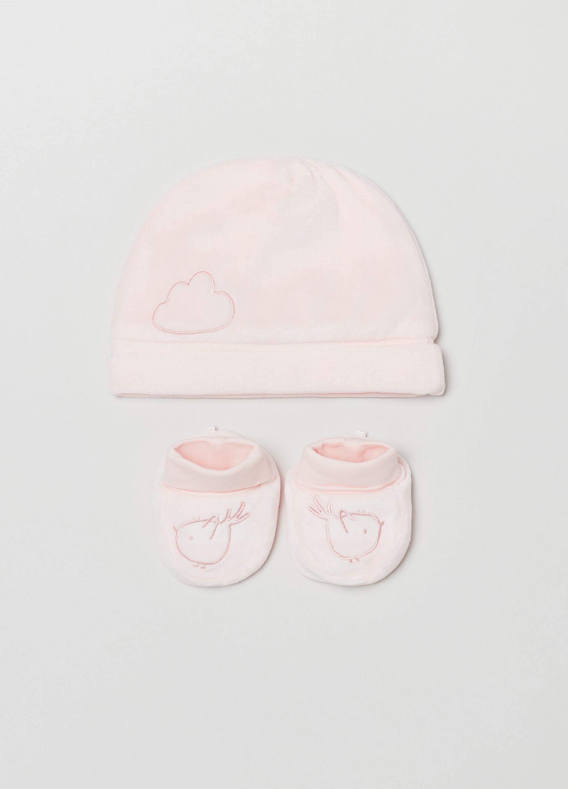 Set berretto e scarpine con ricamo Rosa chiaro FAGOTTINO da