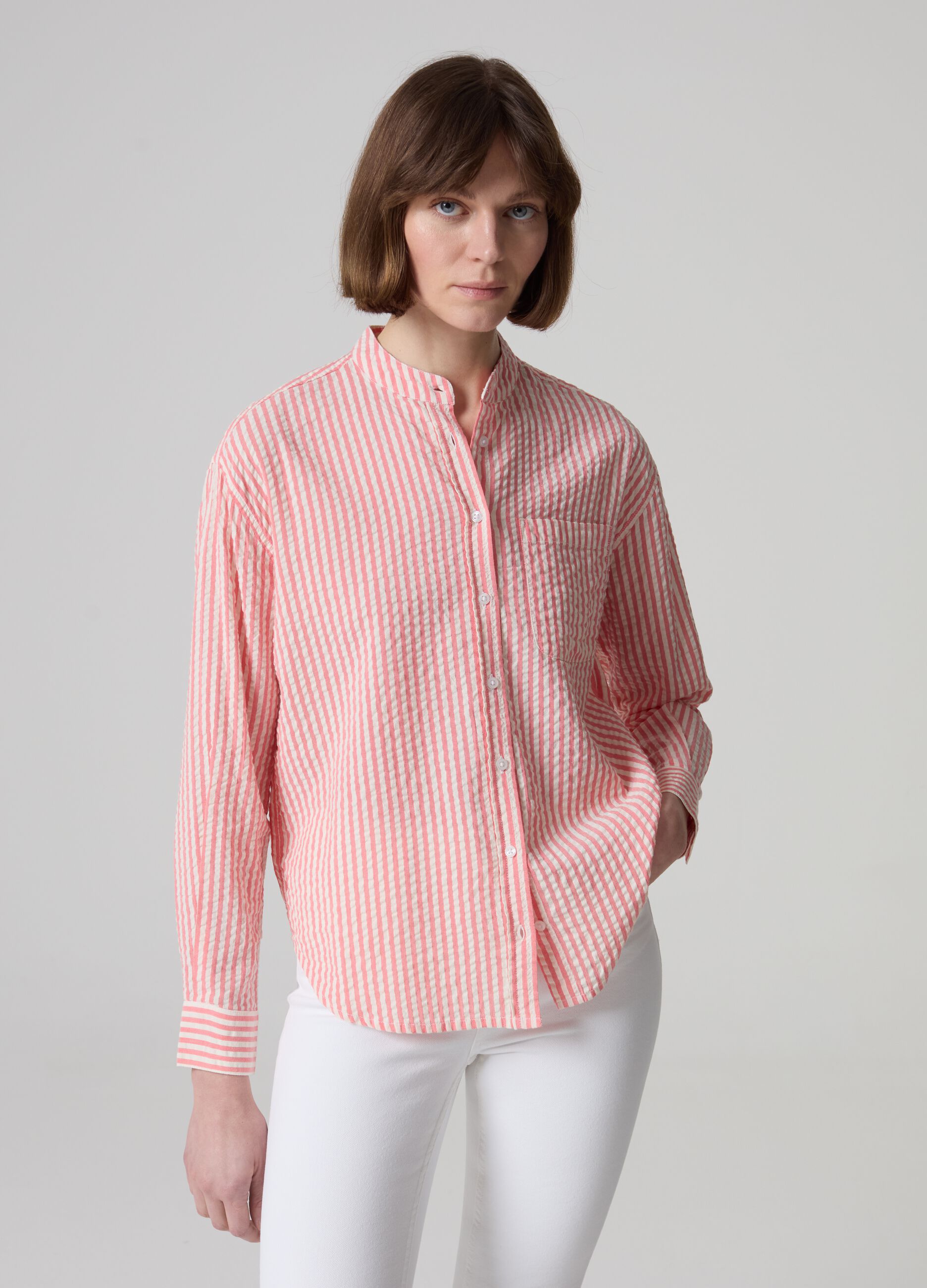 Woman's Striped seersucker shirt | PIOMBO