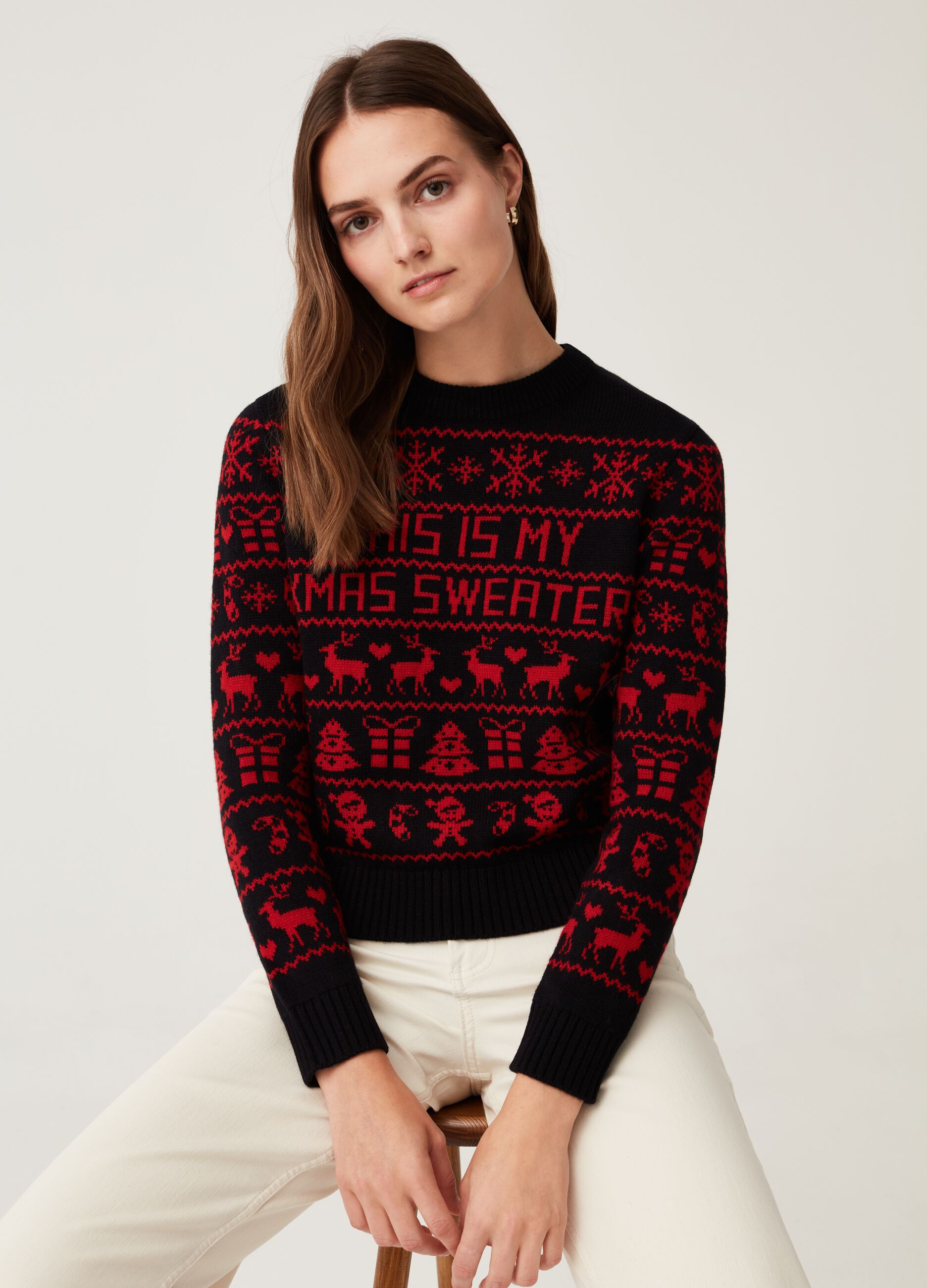 Christmas Jumper con disegno natalizio Nero Rosso da Donna OVS