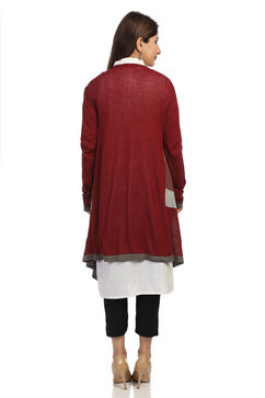 Maroon Cotton Front Open Printed Shrug image number 4