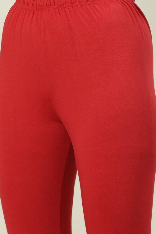 Dark Red Cotton Blend Dyed Churidar image number 1