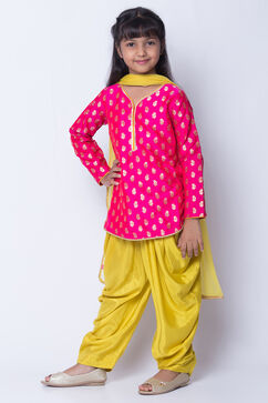 Pink And Lime Green Kurta Dhoti Salwar Suit Set image number 3