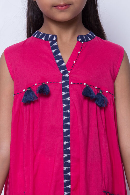Pink Cotton Tiered with Bag Dress image number 1
